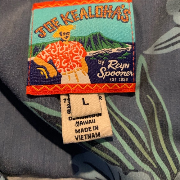 Reyn Spooner Blue and Green Floral Short Sleeve Men's Shirt Size Large - Picture 8 of 13